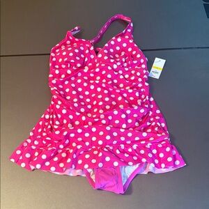 Crown & Ivy Pink Polka Dot One Piece Swimsuit